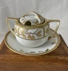 Antique Nippon Hand Painted Jam Jar Mustard Pot W attached Drip Tray Gold — photo 4