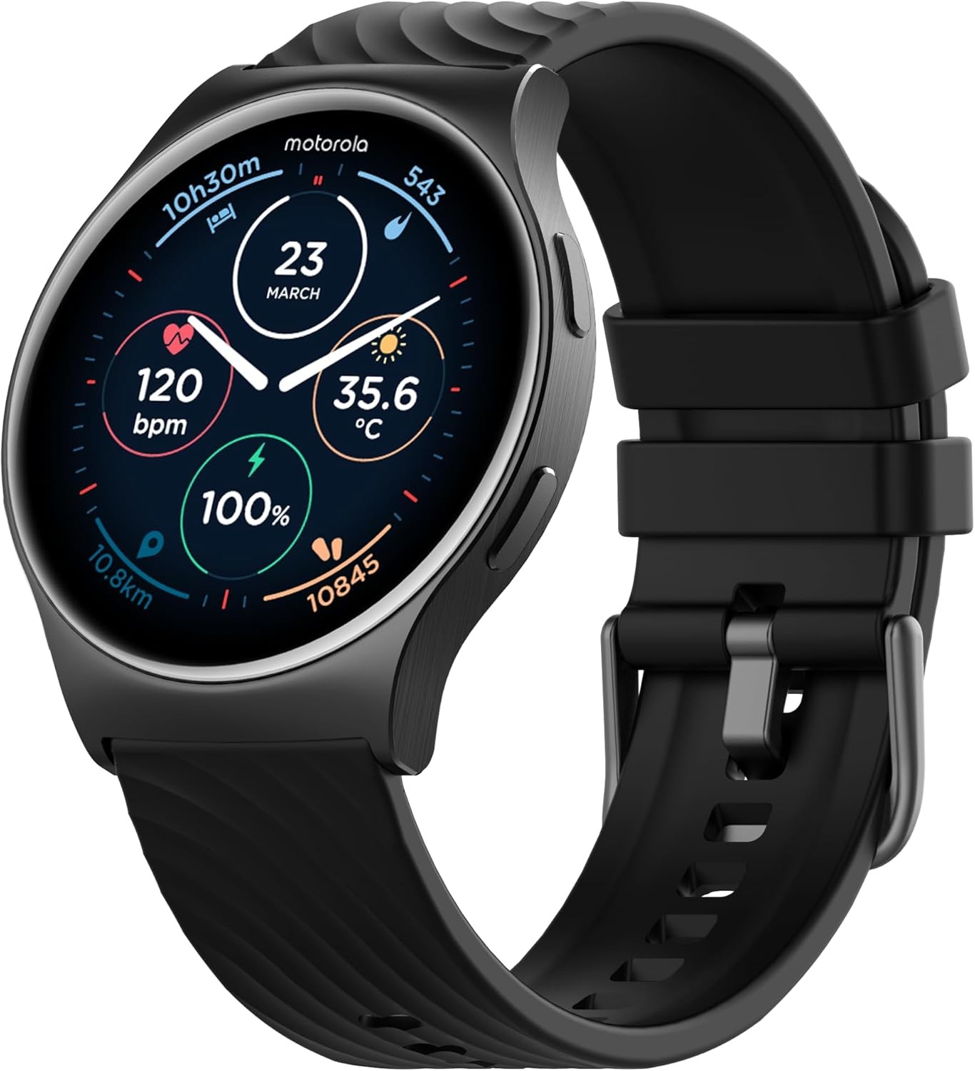 Motorola Moto Watch 120 - Premium Bluetooth AMOLED Smartwatch - Phantom Black