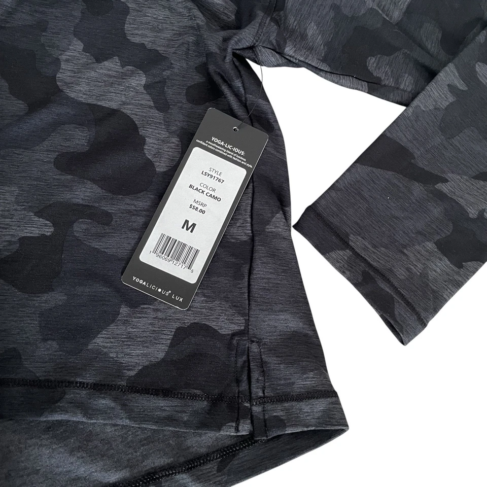 Yogalicious Lux Cropped Hooded Black Camo Top Hoodie Size M Thumb Holes NWT $58 - Image 4 of 4