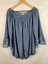 Terra & Sky Womens Top Size 1X Blue Embroider...