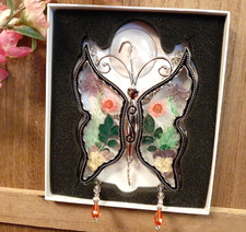 Butterfly , Pressed Flower Stained Glass Style Suncatcher Hanging Crystal Accent