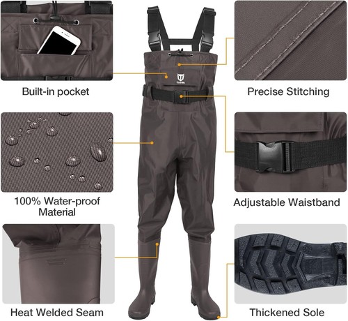 TIDEWE Bootfoot Chest Waders, 2-lagig Nylon/PVC für Angeln & Jagd M8/W10 braun - Bild 3 von 5