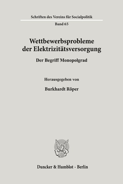 Wettbewerbsprobleme Der ElektrizitäTsversorgung. Burkhardt RöPer-image