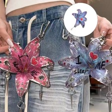 Stylish Flower Keychain Tassels Embellished For Backpack Purse Keyring Charm
