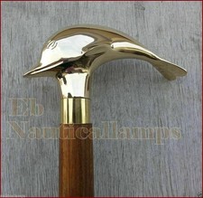 Solid Brass Nautical Dolphin Head Handle Vintage Walking Stick Wooden Cane Gift