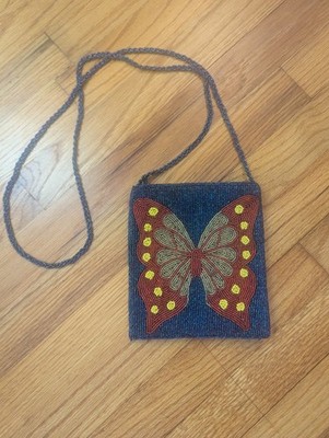 Vintage ERMO Beaded Evening Bag Butterfly Small Cocktail Shoulder Purse Blue 