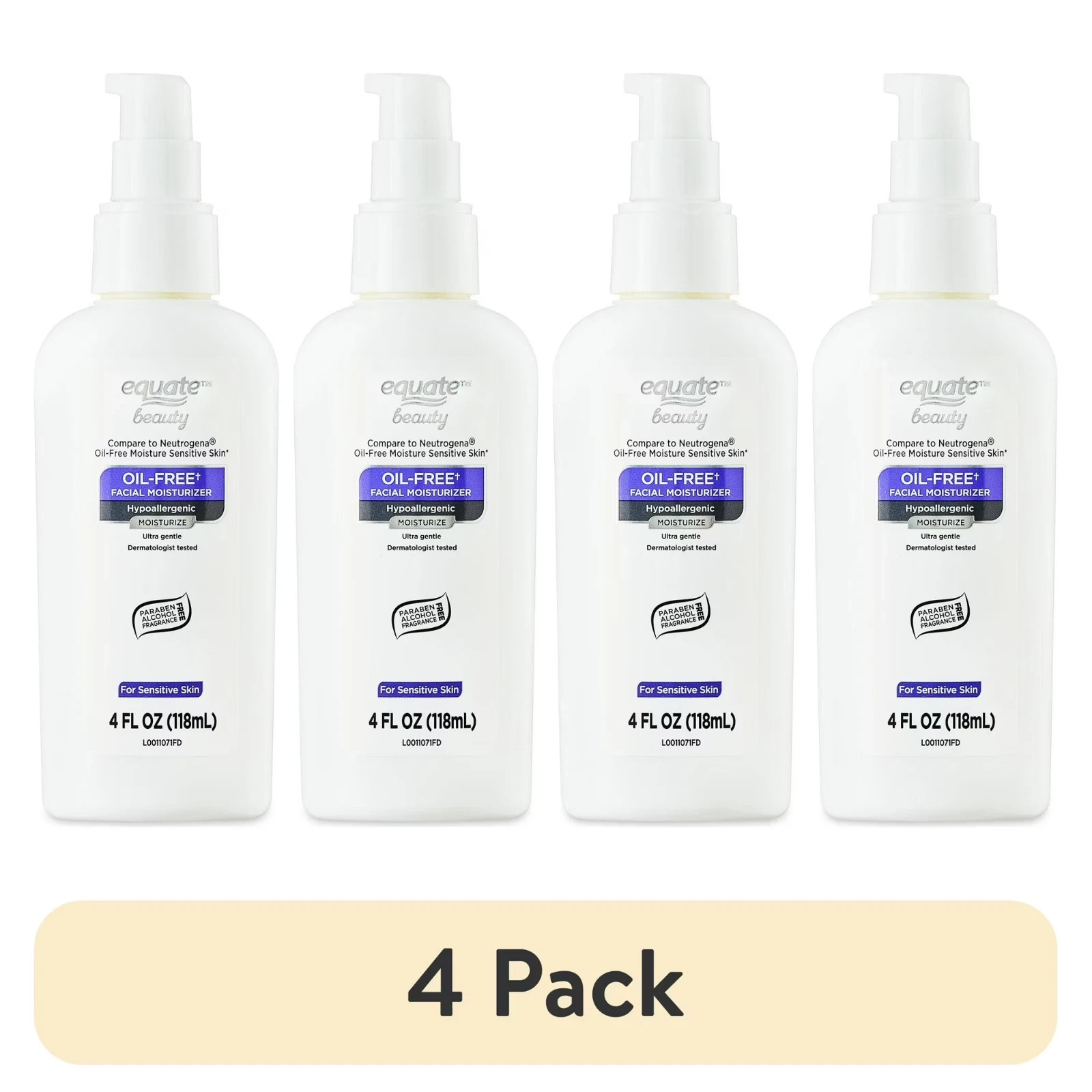 (4 pack)Equate Beauty Oil-Free Facial Moisturizer, 4 fl oz..+