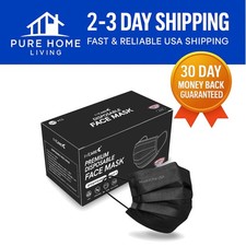 Comfortable Black Disposable Face Masks, 4-Ply Protection - 50 Pack for Adults
