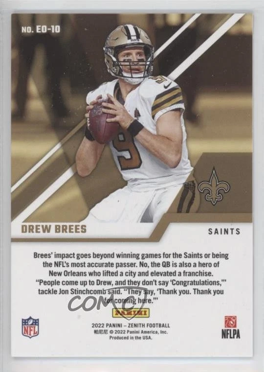 2022 Panini Zenith Epix Orange Play /99 Drew Brees #EO-10 - Image 2 of 2