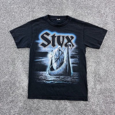 Vintage Y2K Styx Band Shirt Mens Small Black Rock Music Concert Charon Ferryman
