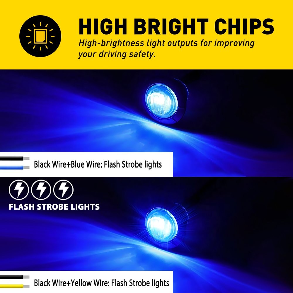 3/4" 12V Marker Lights LED Trailer Round Side Bullet Blue Stop Lamp w/ Ring 20x thumbnail 4