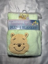 Vintage Disney Winnie The Pooh Baby Blanket Green Plush Fleece 30x40 NWT