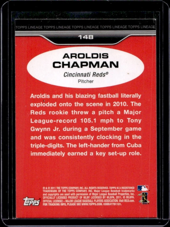 2011 Topps Lineage Aroldis Chapman RC Diamond Anniversary Platinum Refractor 148 - Image 2 of 2