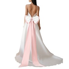 Satin Big Bow for Wedding Dresses, Long Detachable Satin Bow 59" Pink/White