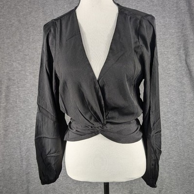 MinkPink Twist Front Long Sleeve Harper Blouse Top Black Size XLarge