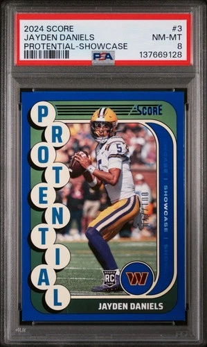 /100 SP 2024 Panini Score #3 Jayden Daniels Rookie Protential PSA 8 NM-MT