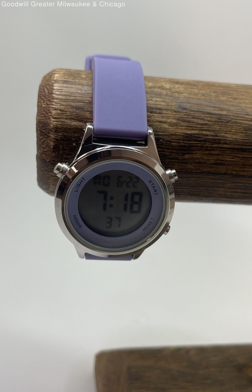 Purple Banded Silver Tone Digital Ladies Watch 43.1g
