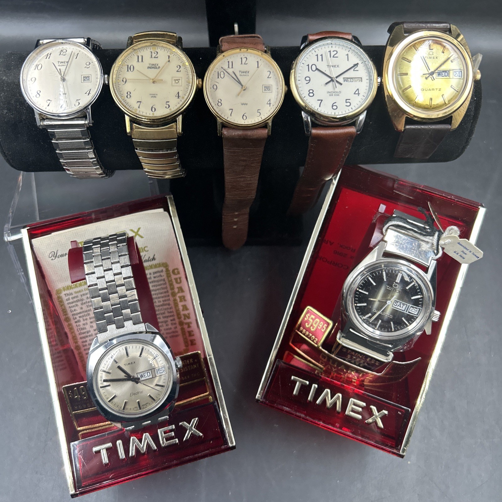 Lot Of 7 Mens Vintage Timex Watches Mechanical & Quartz Analog Digital + More