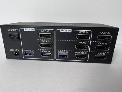 HDMI Displayport KVM Switch 3 Monitors 2 Computers 8K@60Hz 4K@120Hz USB 3.0