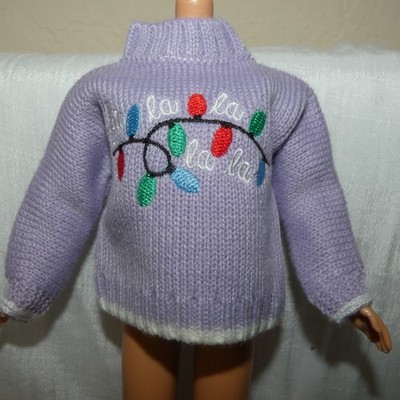 FITS BARBIE 2025 HOLIDAY CHRISTMAS UGLY SWEATER PURPLE FA LA LA LIGHTS FOR DOLL