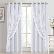 White Blackout Curtains with Sheer Overlay Thermal Insulated Mix  Match Double