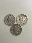 Mercury Dime Lot Of 3 1944-P, 1940-P, 1940-S Grades You Decide