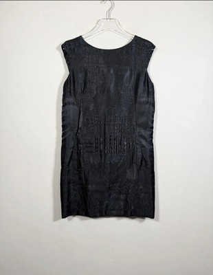Lida Baday Dress Womens 6 Black Textured Wool Jacquard Sheath Keyhole Back Party