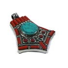 Genuine Turquoise Pendant Tibetan Silver Handmade Amulet Tribal Coral Jewellery