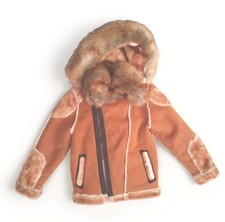 JORDAN CRAIG KIDS COGNAC SUEDE Jacket Detachable Fur Hood Size 12 Designer Coat