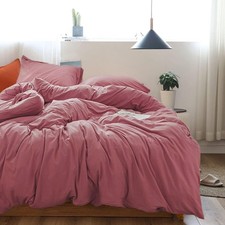 Pink Duvet Cover Full Size Old Pink Mauve Bedding Set Soft Microfiber Minimal...