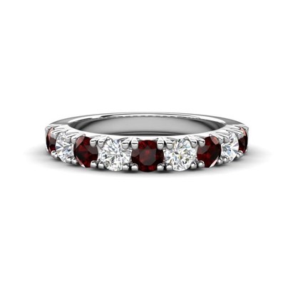 Garnet Brilliant-Cut Round 3.00mm Half Eternity Ring With Rhodium Plated