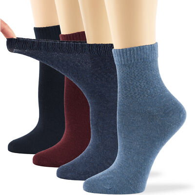 Women Quarter Bamboo Diabetic Socks L-M 4 Pack White Black Blue Brown Beige Gray