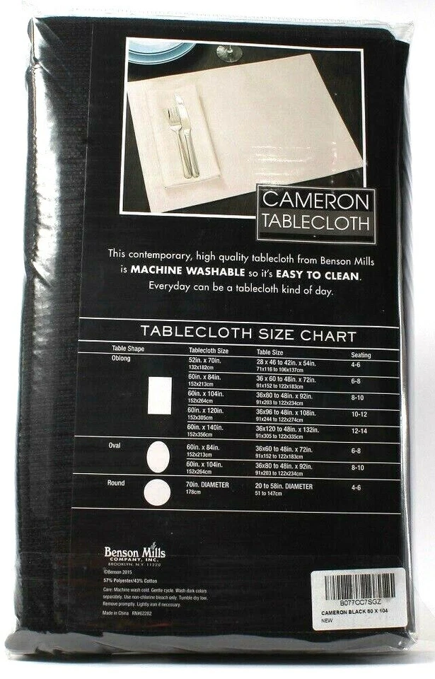 1 Ct Cameron Easy Care Table Cloth 60" X 104" Oblong Machine Wash Wrinkle Resist - Image 2 of 2