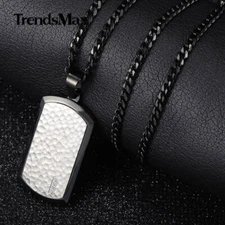 Silver Stainless Steel Grain Dog Tag Pendant Necklace Man Dad Father Army Gift