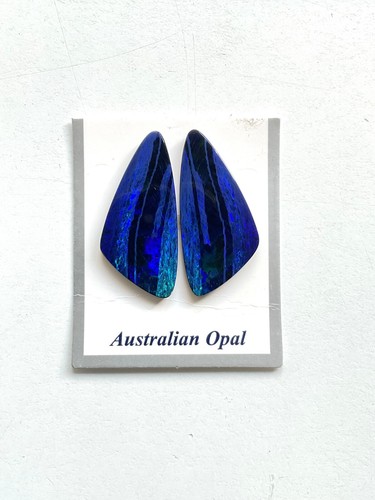 20.13 Carats Australian Opal Pair Royal Blue Flash play of Color Stone Gemstone - Picture 4 of 11