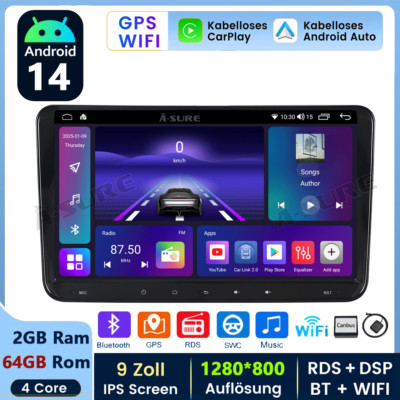 9'' Android 14 2+64G Autoradio CarPlay GPS Für VW GOLF 5 6 Plus Touran Polo EOS