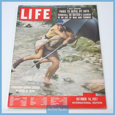LIFE Magazine - October 14, 1957 - Piggyback across stream in wilds of Nepal