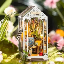 ROBOTIME 3D Wooden Book Nook Kit LED DIY Miniature House Bookshelf Decor Gifts