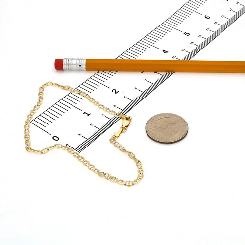 Solid 10K Gold Yellow 3mm Diamond-Cut Anchor Mariner Anklet Bracelet 10" - Picture 4 of 6