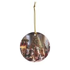 Furry Friends' Festive Gathering - Ceramic Christmas Ornament - Printed in USA