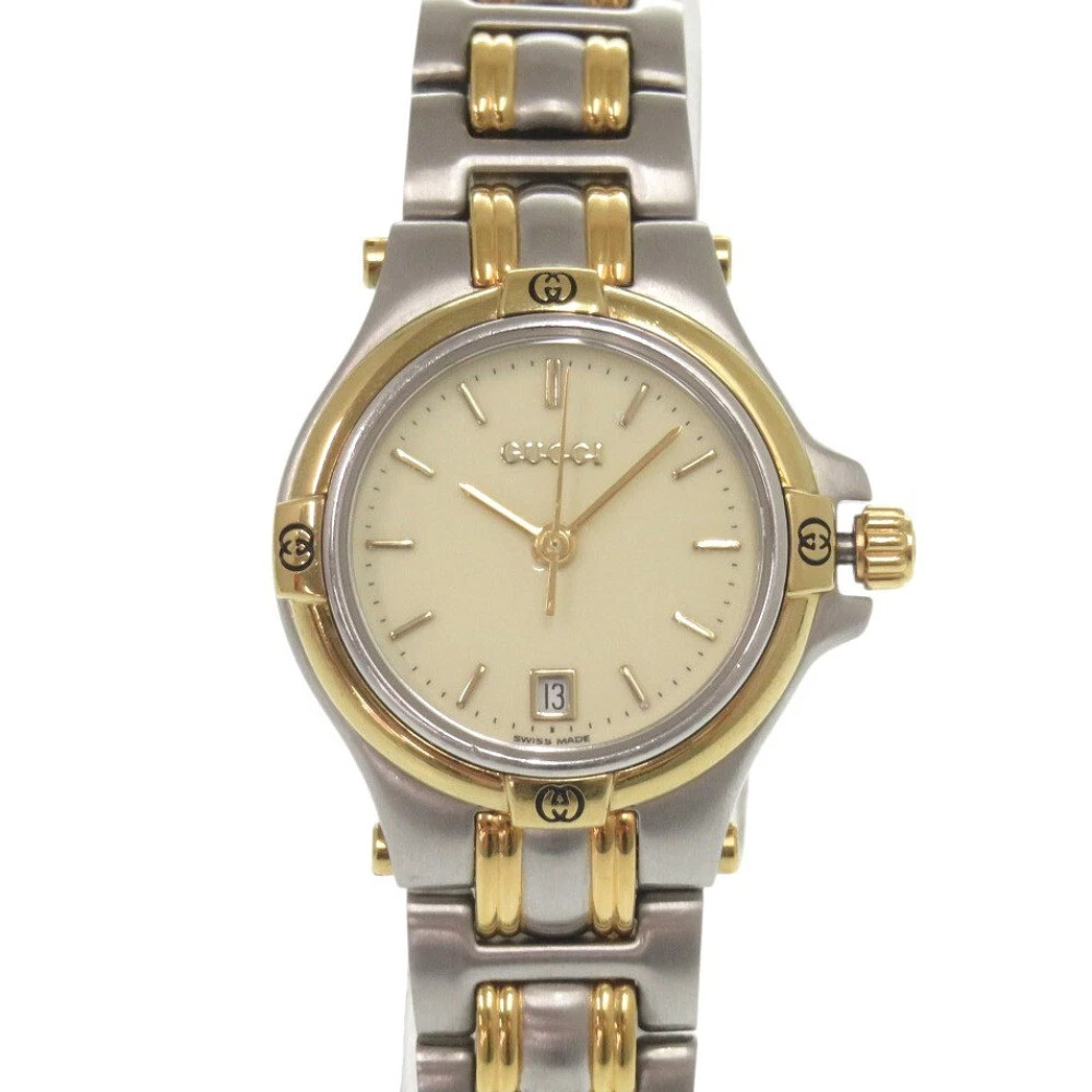 AUTHENTIQUE MONTRE BRACELET GUCCI 9040L quartz Gucci date crème/argent acier inoxydable