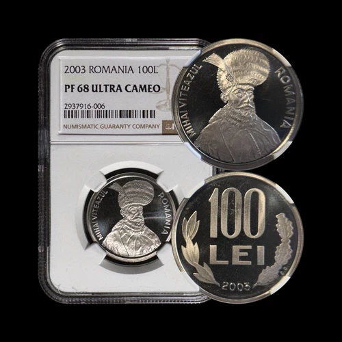 ROMANIA. 2003, 100 Lei - NGC PF68 - Mihai Viteazul, Michael the Brave RARE
