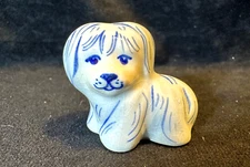 Art Studio Hand Painted Blue and White Miniature Porcelain Dog Figurine