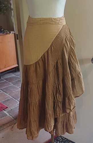 Earthy Tone Brown & Gold Wrap Around Asymmetric Layered Ruffled Skirt 10 - 16 - Picture 9 of 14