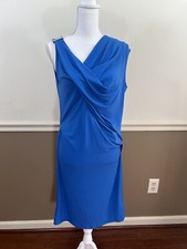 Michael Kors Women's Jersey Sleeveless Dress MEDIUM Rouched Surplice Blue Career