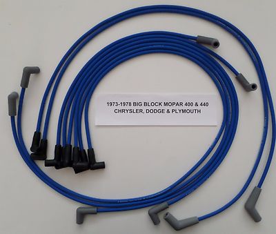 Big Block MOPAR 400-440 1973-1978 w// HEI CAP BLUE Spiral Core Spark Plug Wires