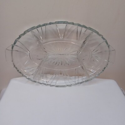 ANCIEN PLAT DE PRESENTATION 4 COMPARTIMENTS EN VERRE VINTAGE
