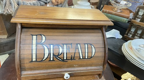 Vintage BREAD BOX Wooden Roll Top Counter Top Large