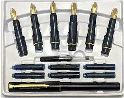 Calligraphy Fountain Pen Set 6 Nibs and 1 Pen 22 Carat Gold Plated