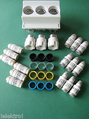 D02 Sicherungssockel + Kappen + Sicherungen 20A 25A 35A 50A 63A wählbar SET